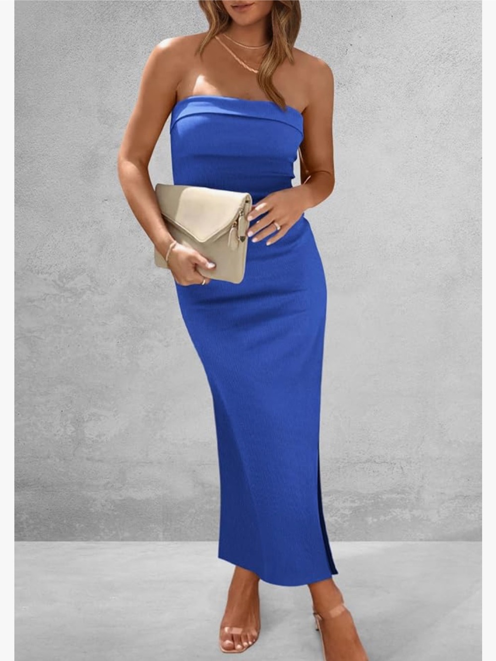 PrettyGarden Strapless Ribbed Maxi Dress in Royal Blue